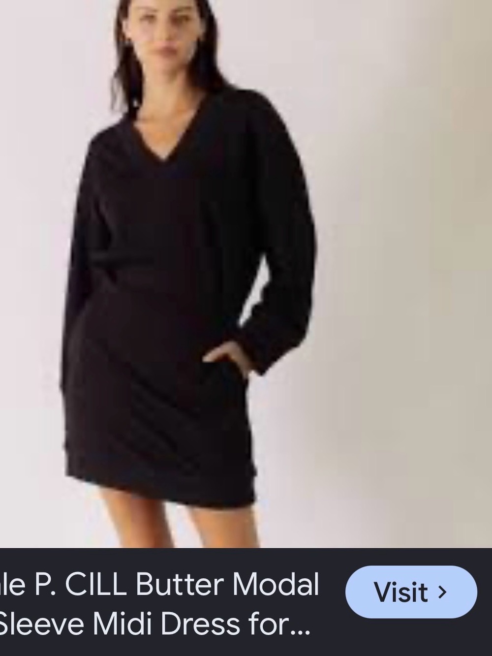 P Cill Butter Modal Sleeve Black V-Neck Long Sleeve Dress. Size S. NWOT